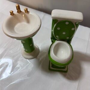 Source Unknown Green and White Polka Dot Mini Bathroom Set